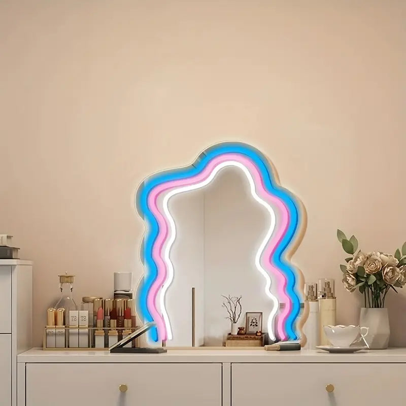 Neon mirror for makeup