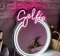 Round Circle Neon Selfie Mirror - Neon Lights